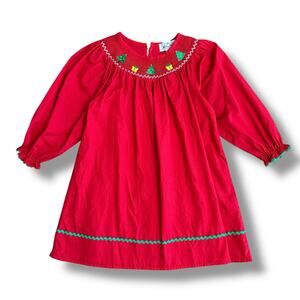 Marie Nicole‎ Girls XL Red Christmas Smocked Dress Holiday Embroidered Cotton